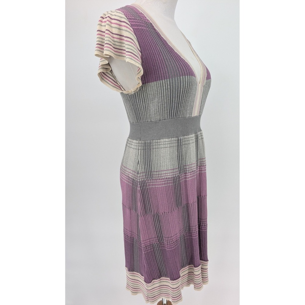 Y2K BCBG Silk Blend Knit Dress L Purple Plaid V-Neck Indie Retro Mod Luxury Chic - Picture 4 of 12